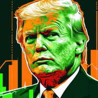 Donald Trump in cred's color scheme illustrating a corporate credit article.